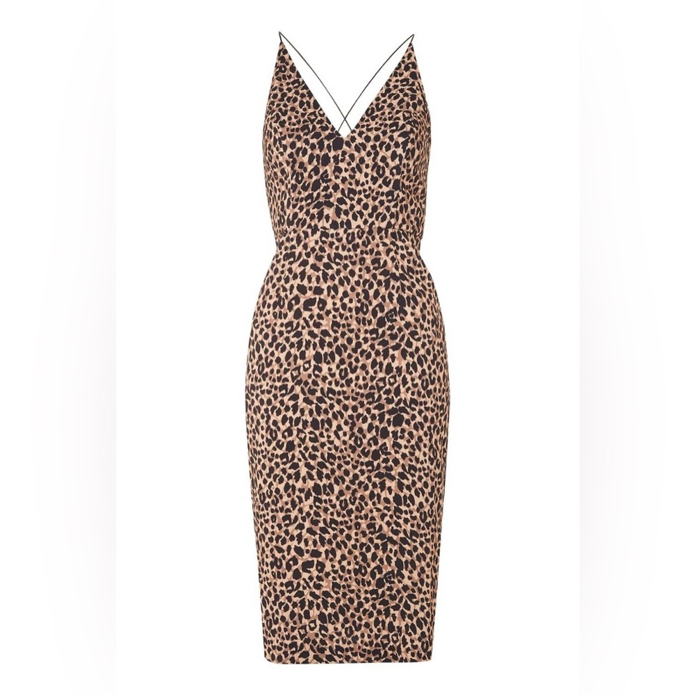 Topshop - Animal Print Plunge V Neck Bodycon Leopard Midi Dress